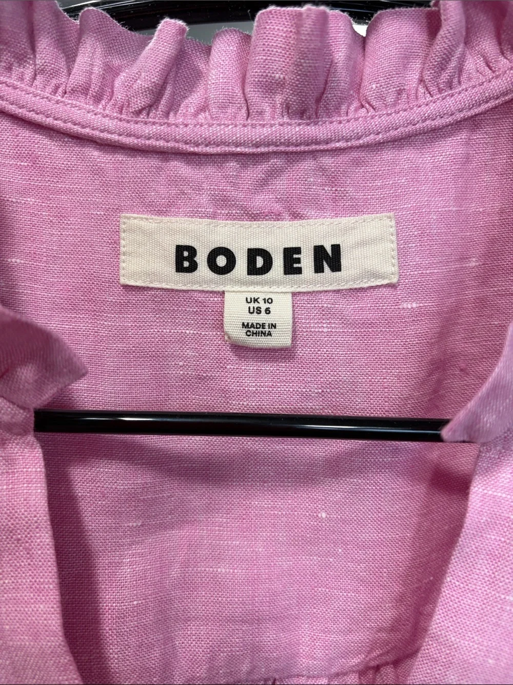 Boden Pink Ruffle-Trim V-Neck Long-Sleeve Blouse